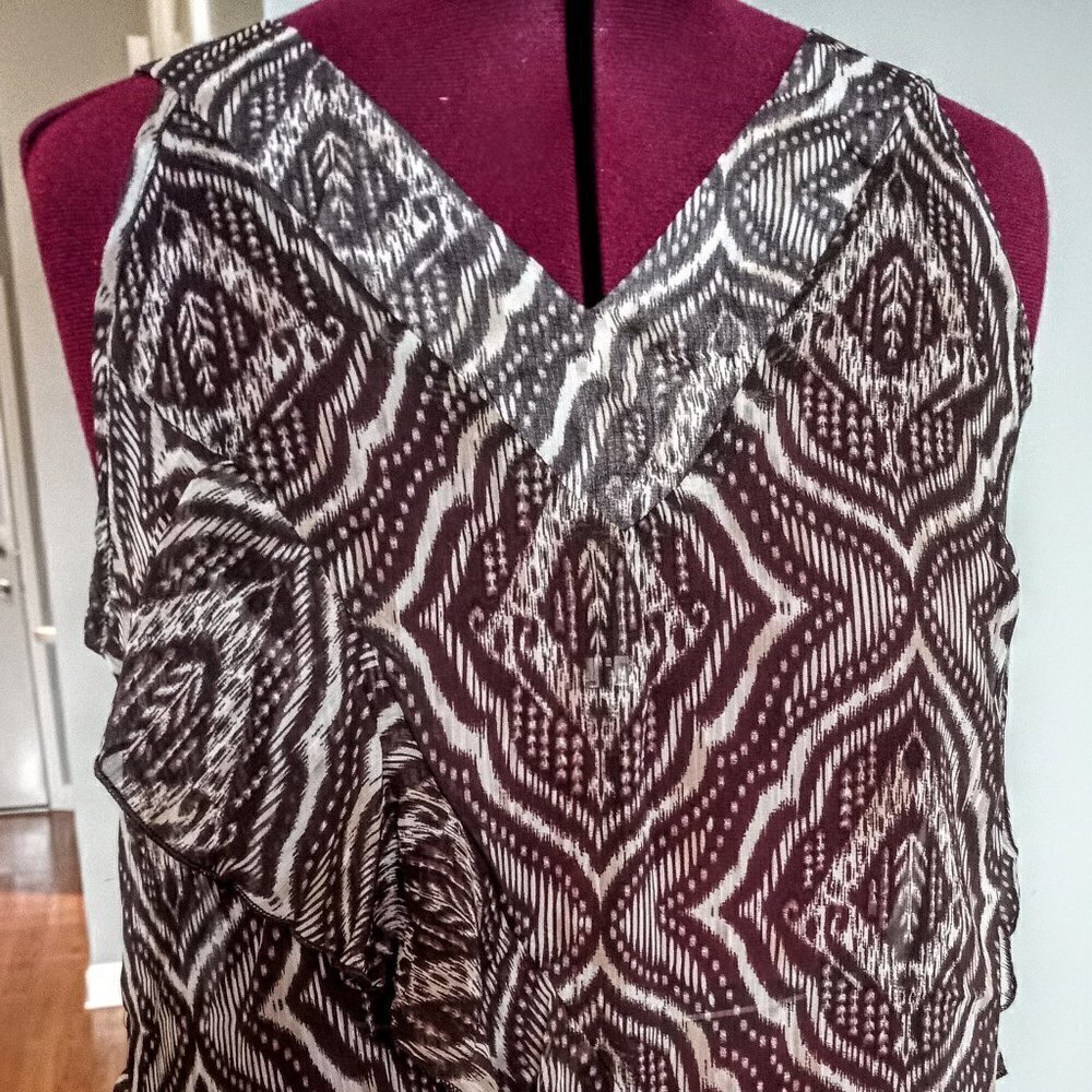 Lane Bryant Sheer Brown V-Neck Tunic with Ruffles